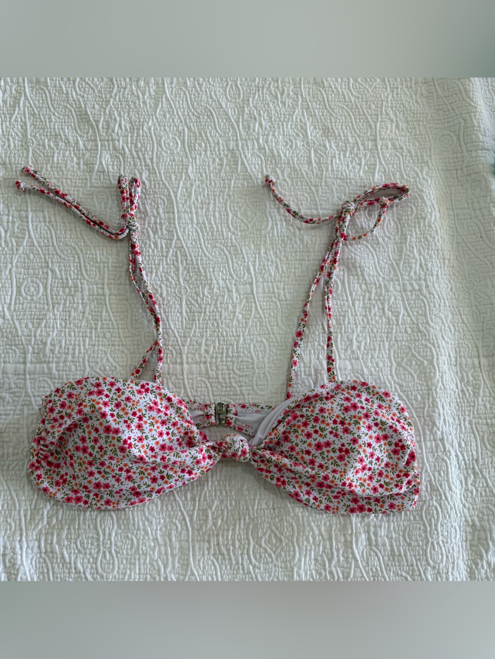 H&M White Bikini Top with Pink & Green Floral Print